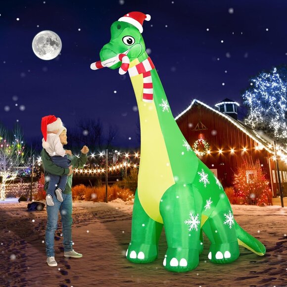13FT Giant Christmas Inflatable Dinosaur with Candy Cane Yard Decor LEDs - Picture 1 of 7